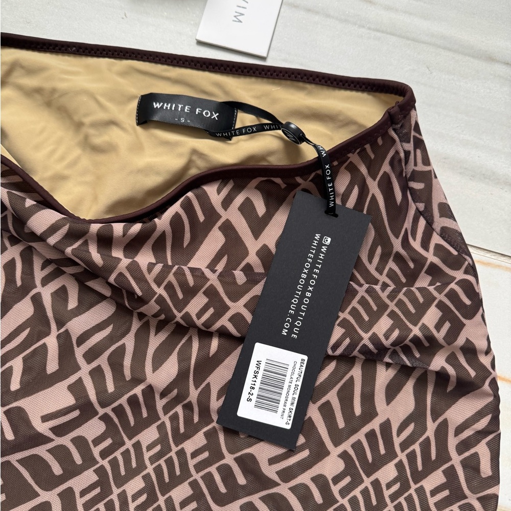 Brown Geometric Print Skirt and Thong Set - Picture 2 of 3